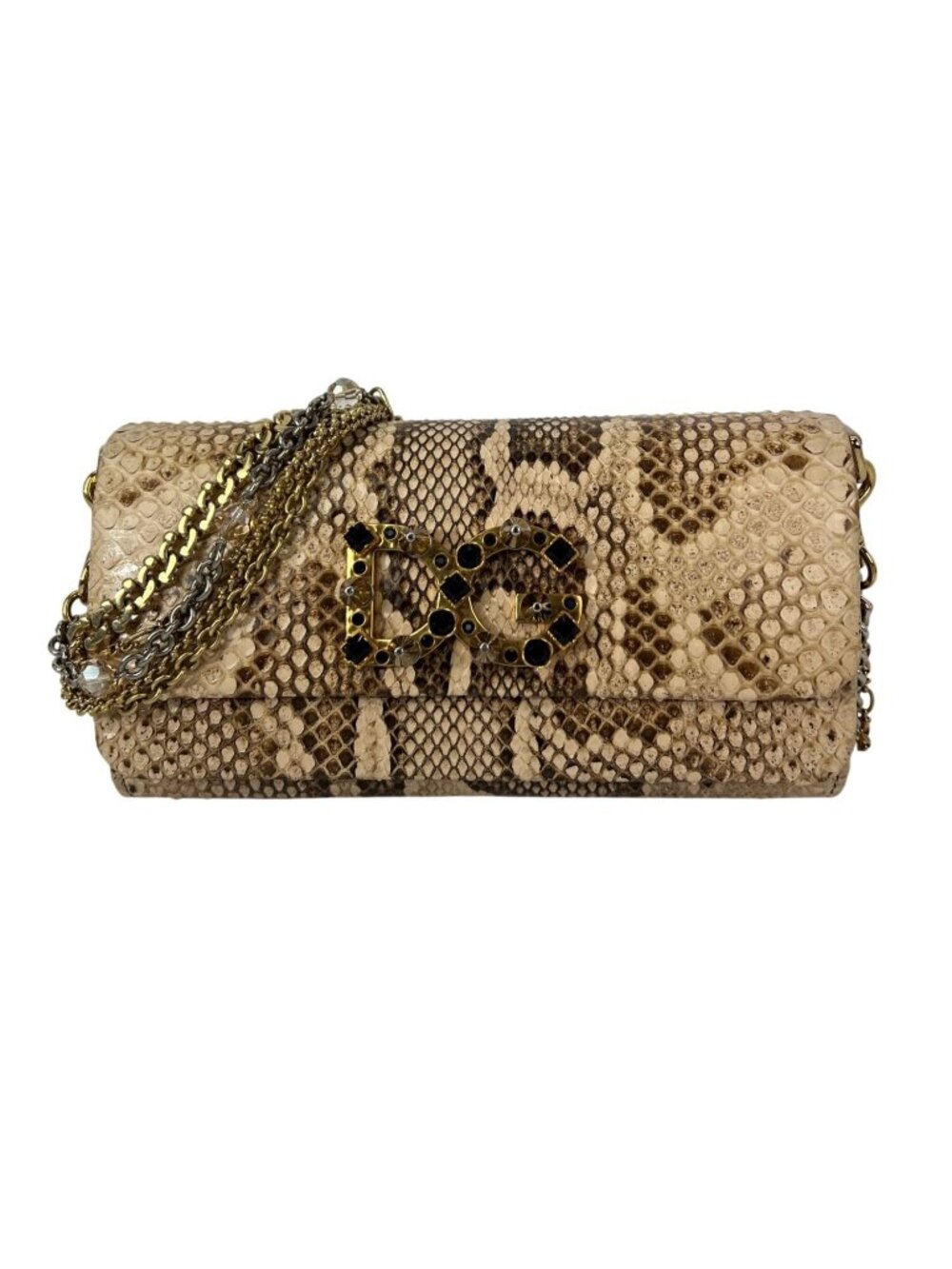 Dolce Gabbana Double Flap Snakeskin Clutch Shoulder Bag  Rare
